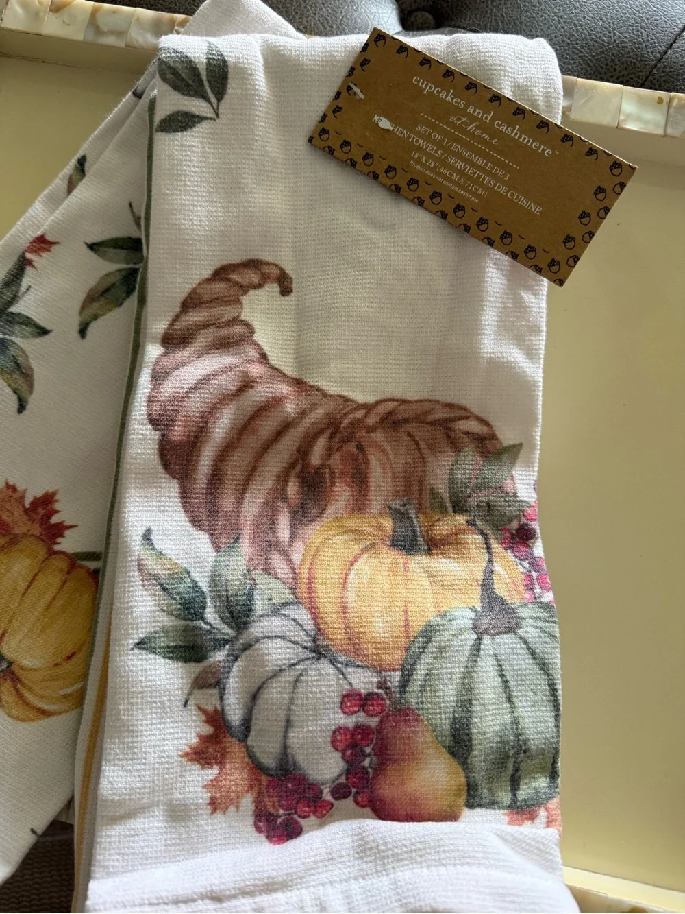 Cupcakes and cashmere set of 3 kitchen towels- Fall decor